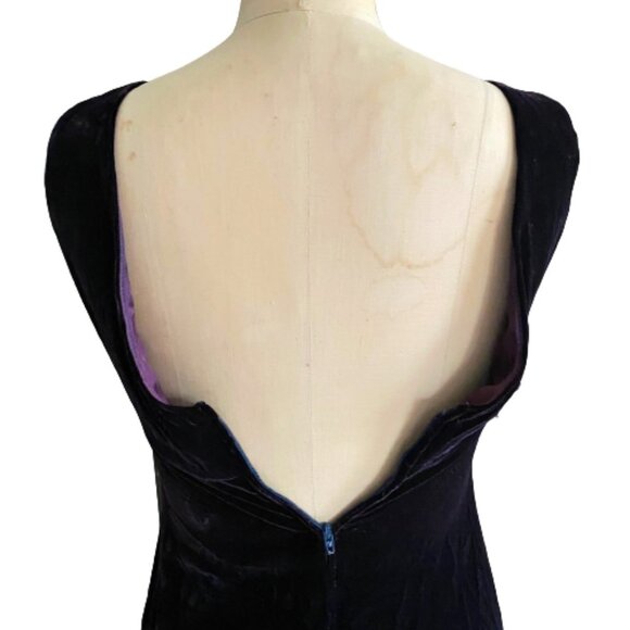 Vintage  60s 70s maxi velvet dress, aubergine big statement collar - Picture 9 of 13